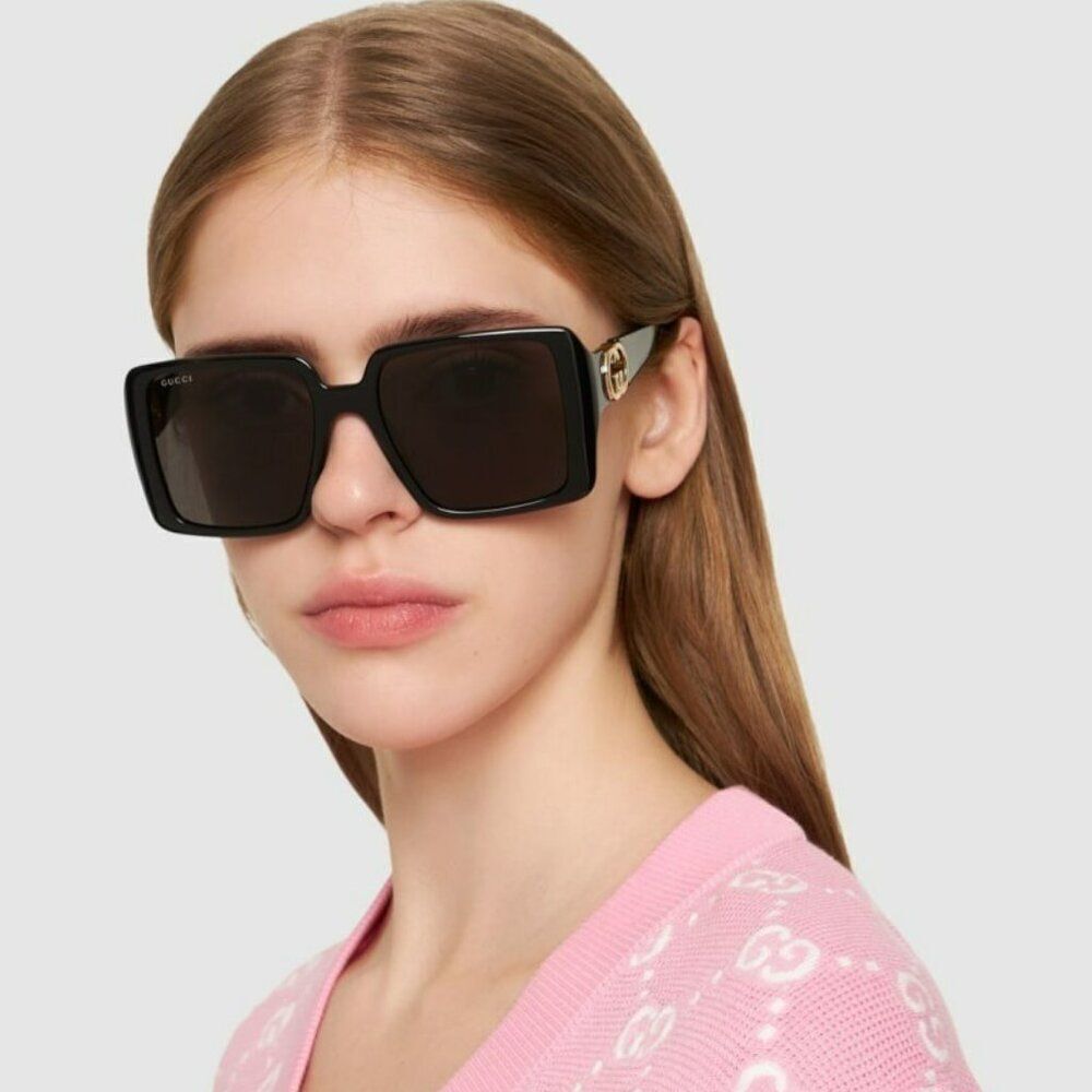 NEW Gucci GG1692S 001 Black Grey Square Women Sunglasses